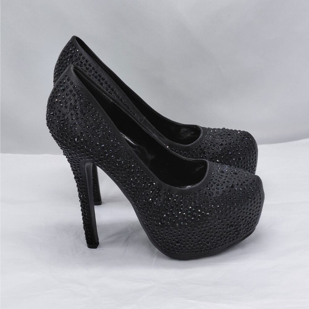 Bella Luna Rhinestone Platform Pumps Womens 7.5 Black Stiletto Heels Shoes Party